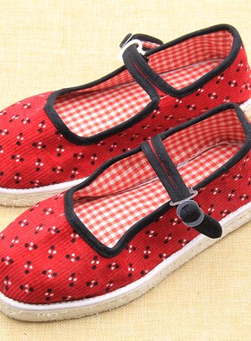 传统手工布鞋女千层底方口一带手工制作新娘孕妇扣W带平底老布鞋