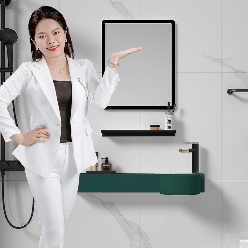 墨绿窄长挂盆洗手盆马桶上洗脸洗漱盆坐便器一体带台面挂墙式水池