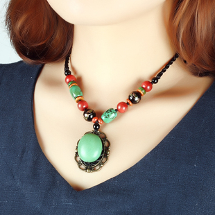 民族风绿松石吊坠配饰短款项链百搭装饰锁骨链复古藏族饰品颈链女