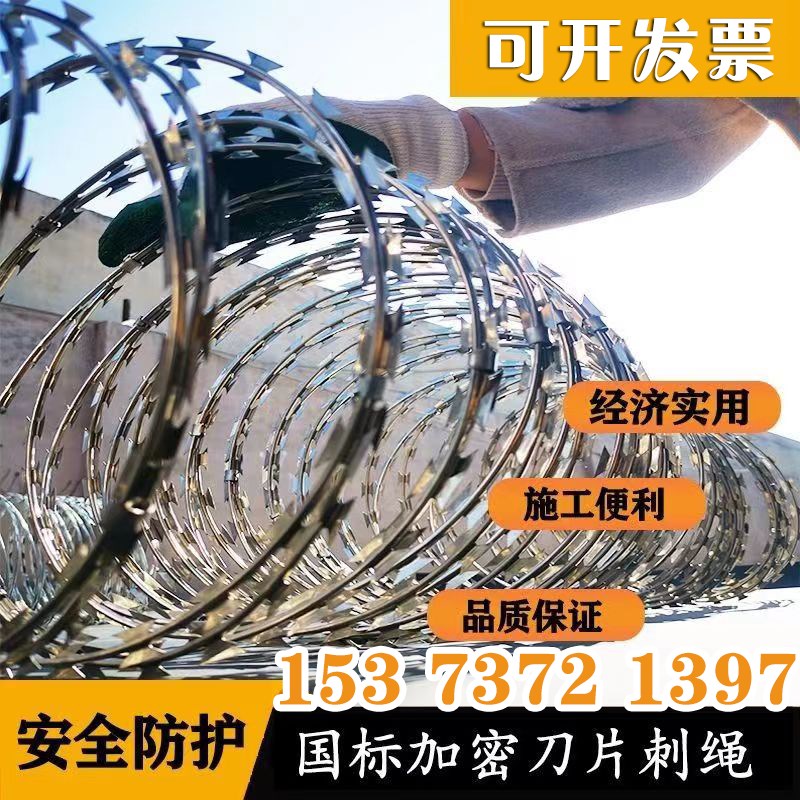 浙江镀锌刺丝滚笼l围墙铁刺网防盗刀刺网刀片刺绳防爬刺铁丝网围图片