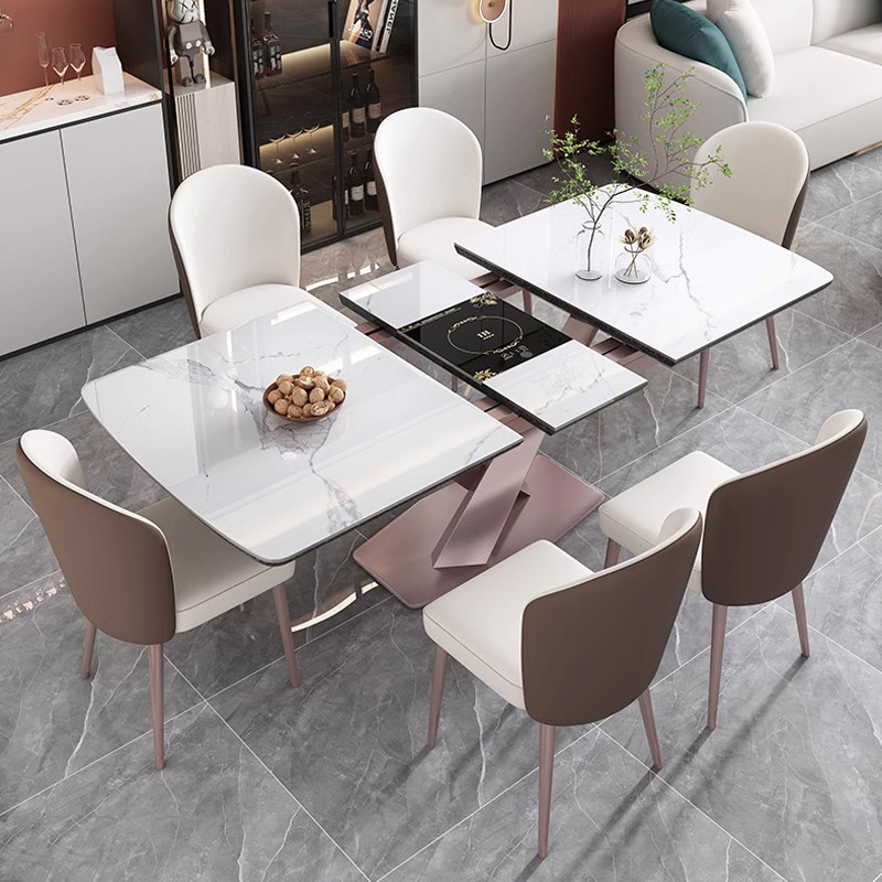 意式轻奢岩板餐桌现代简约可伸缩带电磁炉餐桌椅组合长方形大餐台,住宅家具,岩板餐桌,淘宝优惠券,粉丝福利购,淘宝优惠卷
