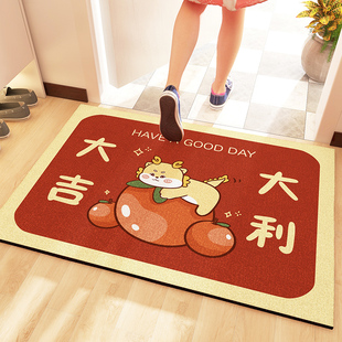 2024龙年春节入户门地垫玄关进门口脚垫刮沙蹭土红色丝圈防滑地毯