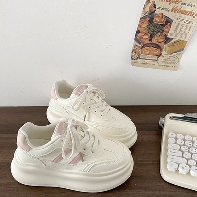 喜叔增高厚底休闲板鞋女款2025新款春夏百搭小白鞋超火爆款面包鞋