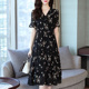 碎花雪纺连衣裙女2024新款 a字长裙端庄黑色裙子 气质女装 夏季 爆款