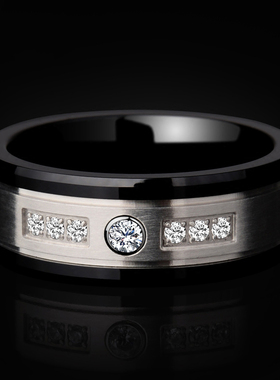 高档不掉色镶钻男士戒指复古风型男食指戒定制刻字情人节男友礼物