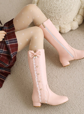女童靴子2021秋冬儿童高筒马丁靴小女孩加绒棉靴公主高跟礼服皮靴