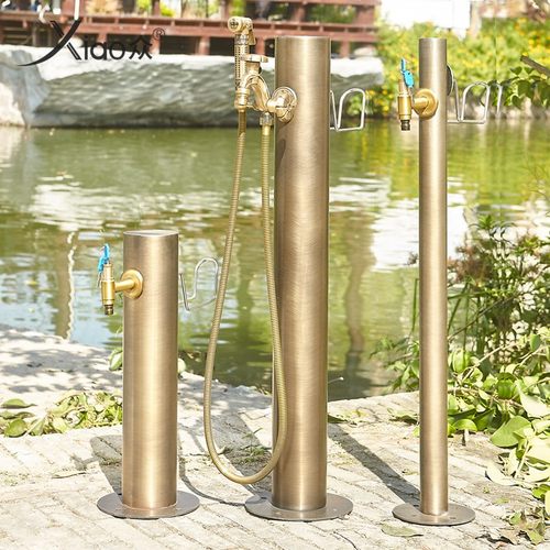 仿古圆形户外立柱水龙头带挂钩别墅庭院水池防冻全铜龙头浇花水栓
