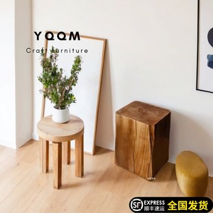 北欧方形复古原木做旧深纹民宿酒店客厅茶几玄关花架木墩摆件木桩