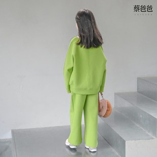 女大童绿色洋气休闲套装 蔡爸爸童装 春秋季 套装 1338 纯棉卫衣长裤