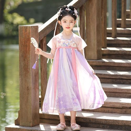 汉服女童夏季2025新款儿童国风仙气紫色襦裙小女孩古风表演连衣裙