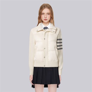 TB新款四杠针织拼接羽绒服女短款立领学院风显瘦保暖洋气百搭外套