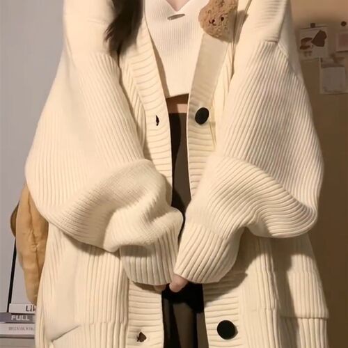 加厚版!慵懒风软糯单排扣毛衣开衫女外套2024秋装新款宽松针织衫