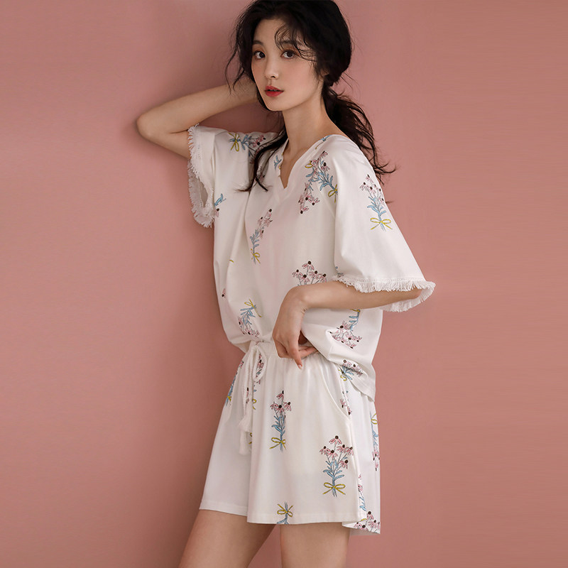女士睡衣夏款纯棉短袖短裤夏天宽松高级感白色家居服甜美公主套装,女士内衣/男士内衣/家居服,睡衣/家居服套装,淘宝优惠券,粉丝福利购,淘宝优惠卷