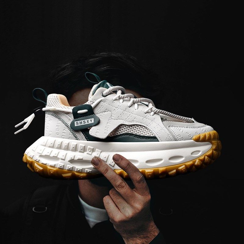2025年超火的白色老爹鞋男款厚底增高6CM男鞋夏季透气网面运动鞋