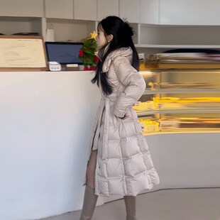 高端薄款羽绒服女中长款2024冬季新款时尚连帽韩版小个子轻薄外套