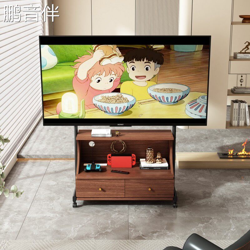 鹏音客厅可移动的电视柜带轮小户型卧室电视机支架移动柜主卧超薄窄款