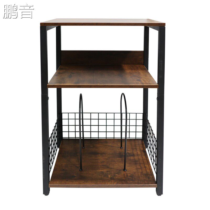 鹏音覆古黑胶唱片机音响机置物架三层落地式架子唱片CD机收纳柜配件