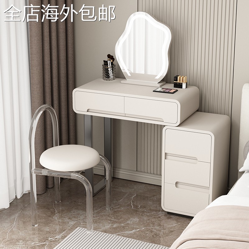 全实木网红奶油风小户型小型梳妆台卧室化妆桌化妆台收纳柜一体桌