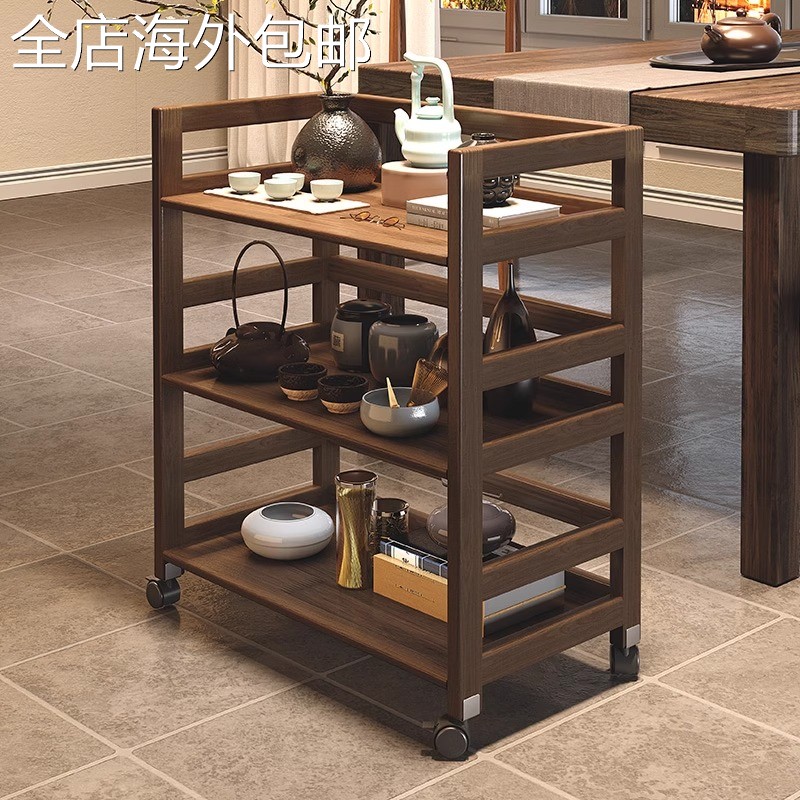 全实木茶具置物架小推车茶叶茶杯收纳架可移动茶台家用茶水柜茶桌