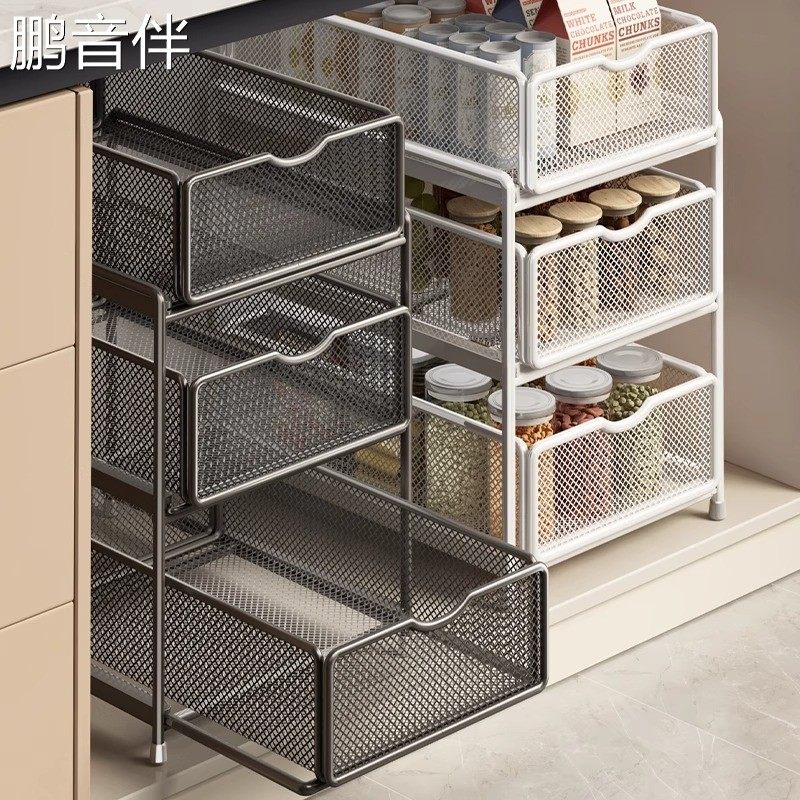 鹏音伴厨房抽拉式置物架橱柜内分层架子下水槽多功能超深抽屉拉篮收纳