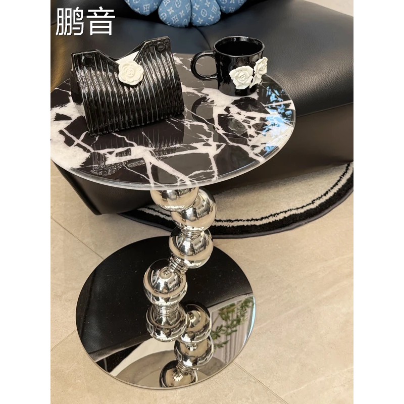 纯天然大理石小茶几阳台桌子轻奢沙发迷你小边几客厅意式简约圆桌盖布