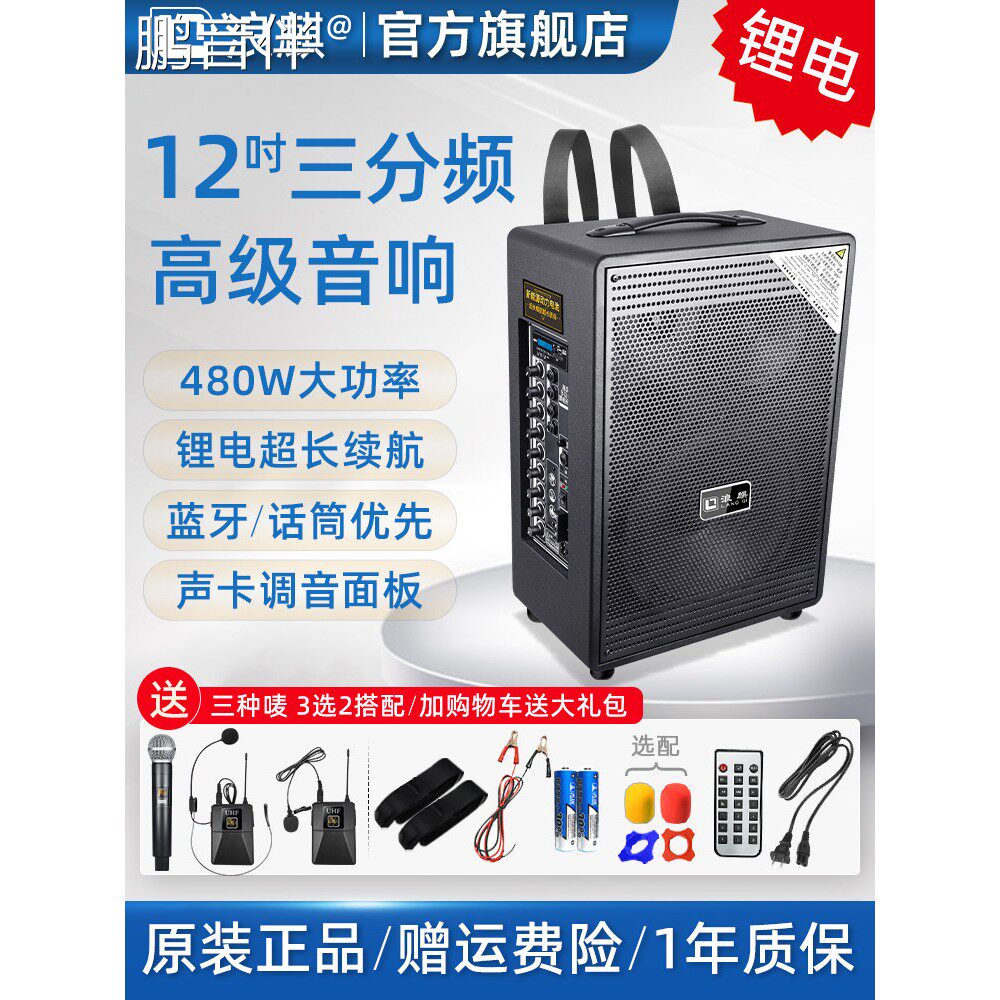 鹏音伴浪麒D63 D610 D612摆摊专用高端户外k歌直播音响三分频大功率音箱盖布