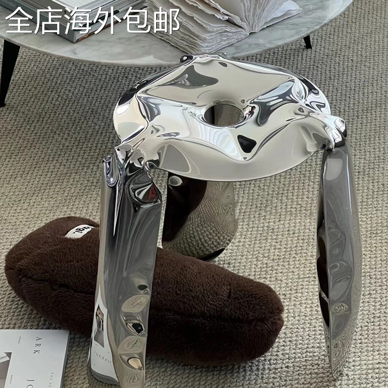 ins摩登设计师不锈钢气球凳子艺术设计金属三脚换鞋矮凳充气圆凳