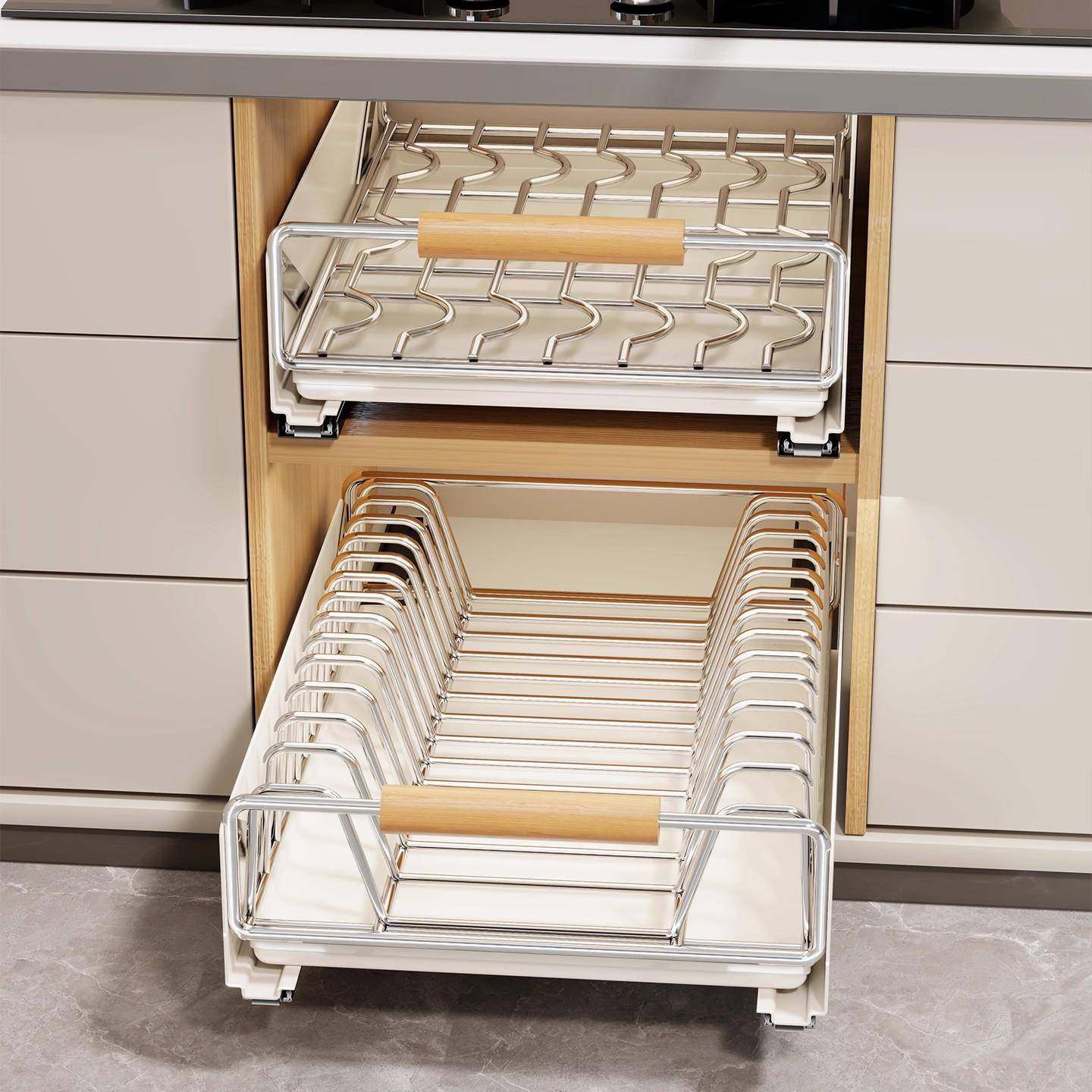 厨房抽拉碗碟收纳架橱柜内放碗拉篮抽屉式碗盘盘子置物架沥水架子,厨房/烹饪用具,碗架,淘宝优惠券,粉丝福利购,淘宝优惠卷