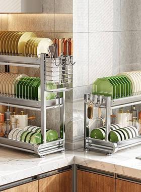 加厚不锈厨沥房水多功层能台AL101367面放筷盘碟置物篮新款三方型