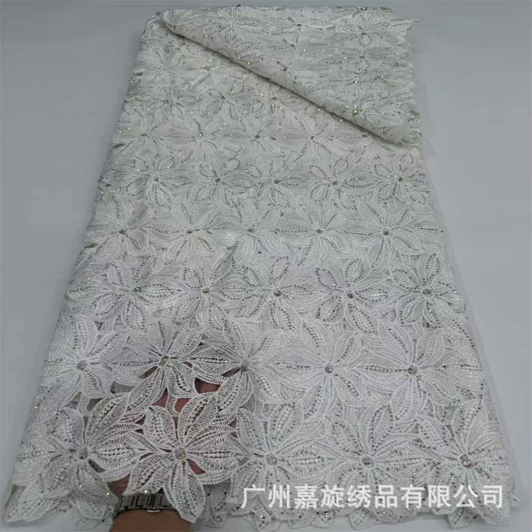 Swiss voile Lace Fabric非洲加纳水溶刺绣加钻花边时装服饰面料