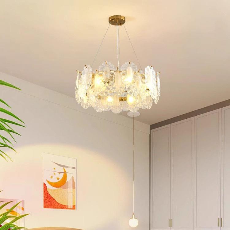 法玻璃珍珠吊灯式LED温馨奶油风室客厅灯具卧餐厅环形吊灯创意房