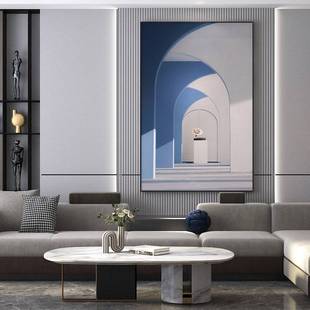 玄关装饰画黑白几何空间纵深延伸建筑艺术感壁画客厅大幅落地挂画