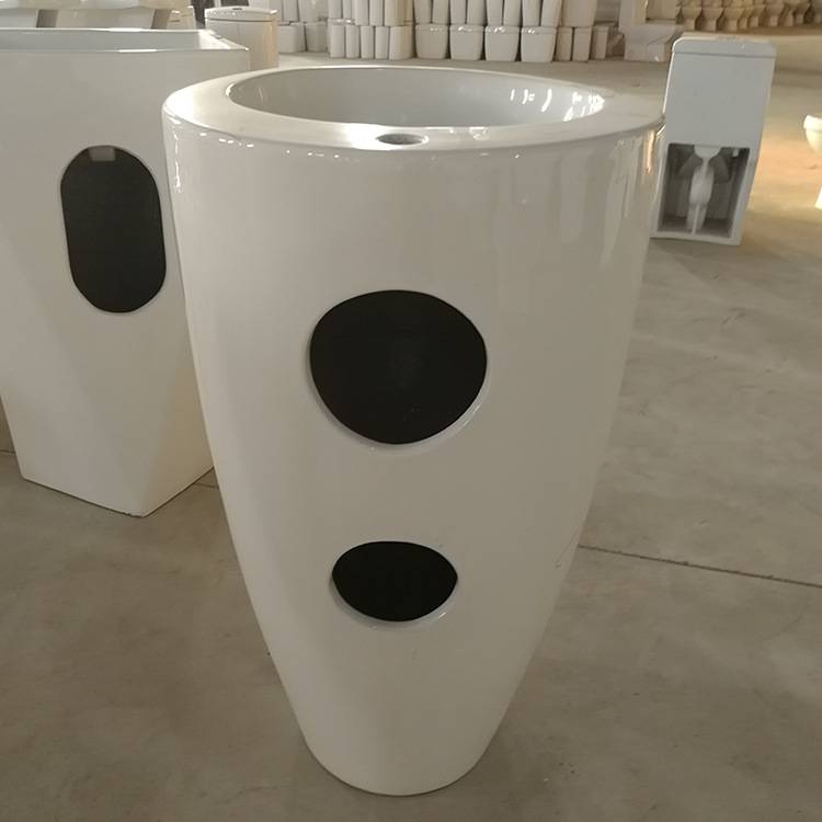工程酒店连体立柱盆 一体式圆形方形洗脸盆豪华陶瓷圆柱盆落地式
