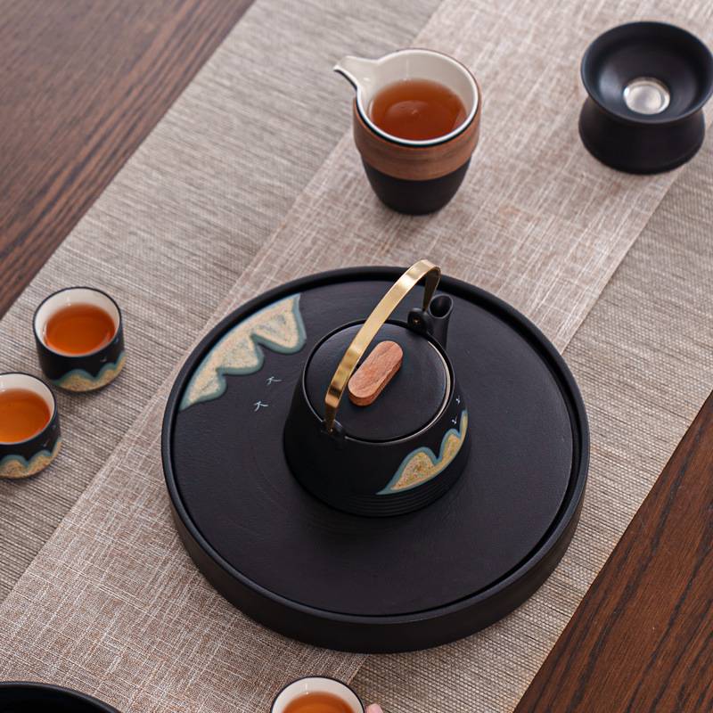 日式家用陶瓷茶盘现代轻奢简约办公室茶台茶海办公干泡台茶具茶盘