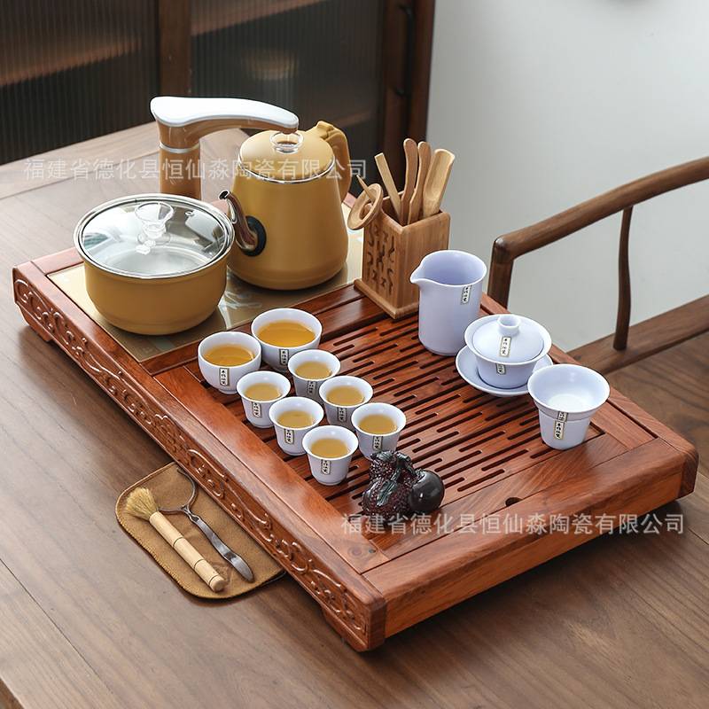 花梨木茶盘储水家用实木简约不锈钢沥水盘排水茶海茶托盘大号茶台