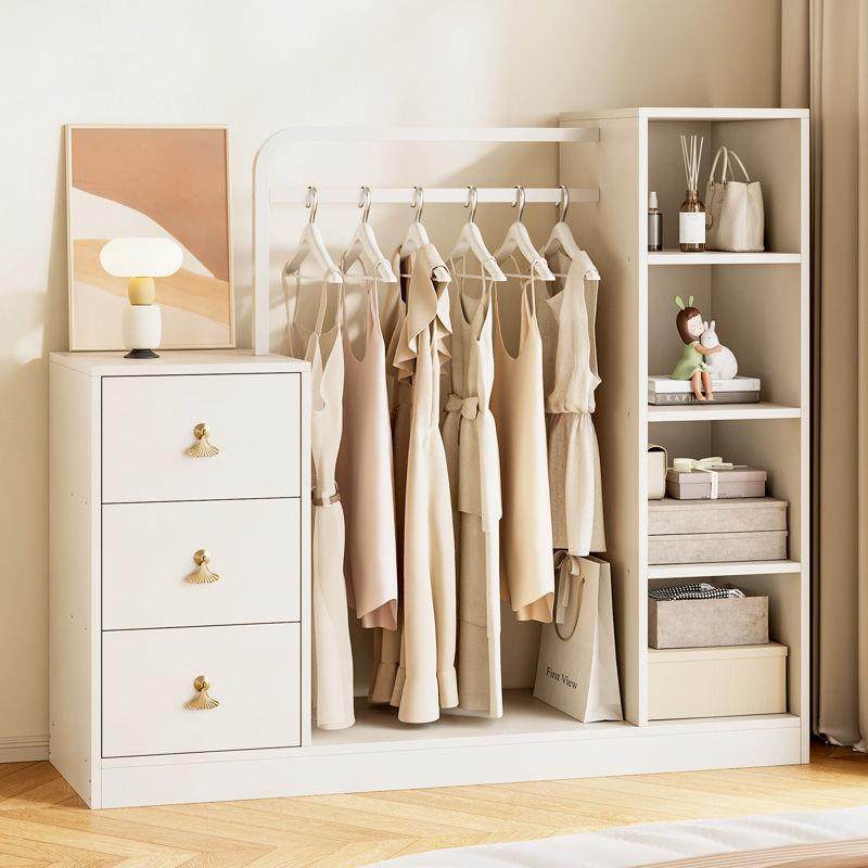 靠墙抽屉储物柜多功能床尾收纳整理柜子斗柜挂衣架一体奶油风卧室