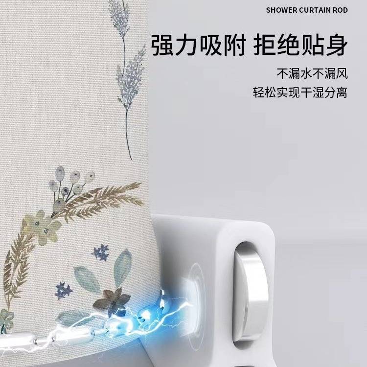 浴帘防水亚麻加厚防霉帘子免打孔卫生间洗澡沐浴隔断帘田园风格