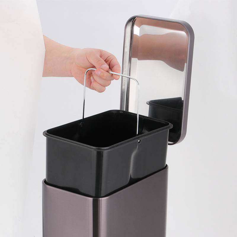 8L长方形不锈钢家用卫生间厨房酒店窄身带盖钨钢色脚踏垃圾桶