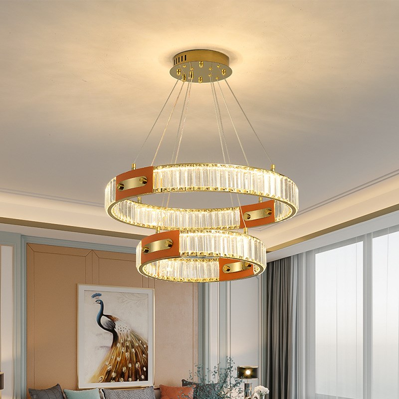 客厅吊灯现代简约大气轻奢主卧室餐厅圆环形吊灯水晶X创意个性灯
