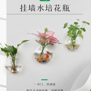墙壁鱼缸壁挂花盆半壁墙上水培玻璃花瓶挂墙创意客厅墙面装饰挂件