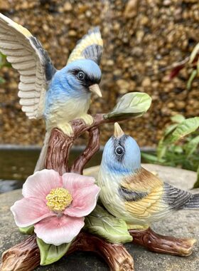 方亚丹青风韵手工鸟陶瓷摆件家居饰品电视柜玄关摆件动物摆件礼品