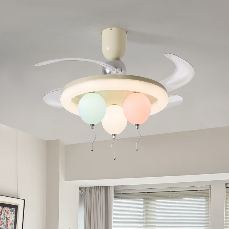 隐形吊扇灯中古奶油极简饭厅卧室B灯客厅创意个性大风力气球吊扇
