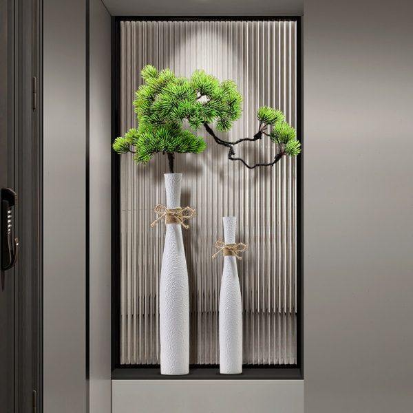 细长花瓶入户玄关电视柜壁龛摆件迎客松高级感客厅插花落地装饰品,家居饰品,落地摆件,淘宝优惠券,粉丝福利购,淘宝优惠卷