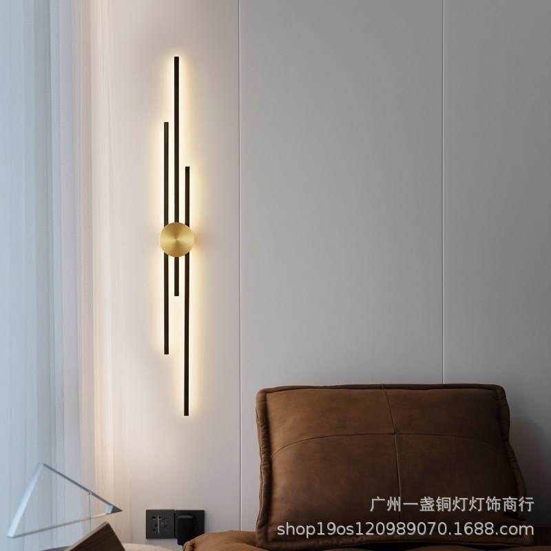 全铜高端客厅壁灯木格栅电视背景墙灯2023新P款轻奢装饰卧室床头