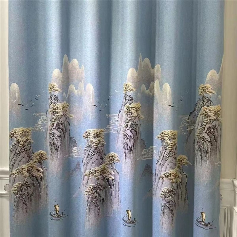 新中式风现e代提花卧室遮光窗帘飘窗落地窗高档大气定制成品网红