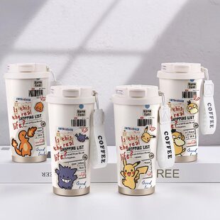 宝可梦周边保温杯小火龙耿鬼皮卡丘可达鸭大容量学生儿童吸管水杯