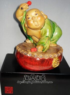 欢欣鼓舞入伙家居创意中式人物摆件工艺石湾陶瓷公仔客厅博古架