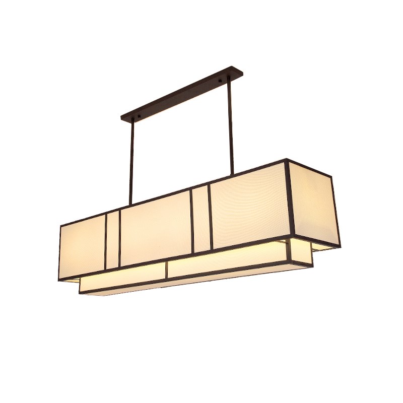 新中式现代中国风客厅长条布艺吊灯创G意简约餐厅会所茶楼书房吊