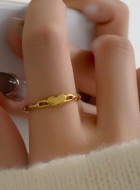 大码戒指女胖Mm复古镂空链条爱心时尚个性冷淡风粗手胖人食指指环