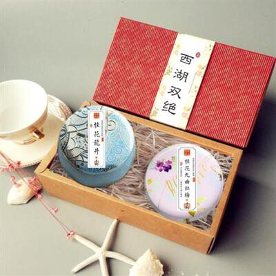 新茶杭州本地特产西湖双绝桂花龙井茶+桂花九曲红梅红茶伴手礼
